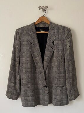 Vintage Giorgio Armani Black Label Silk Plaid Blazer Oversized Double Breasted